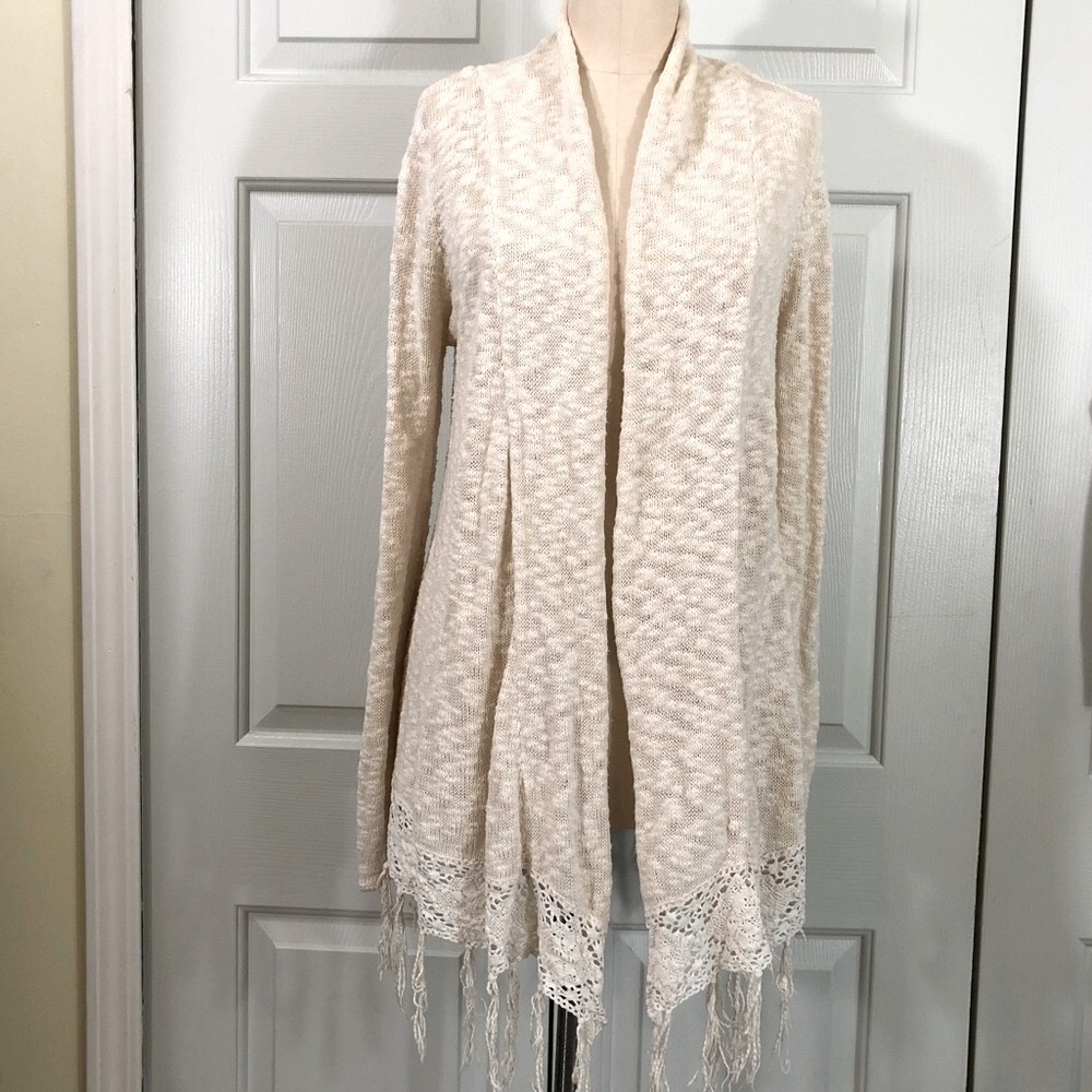 O’Neill Boho Chic Fringes Cotton Crochet Waterfall Cardigan Sweater Size M